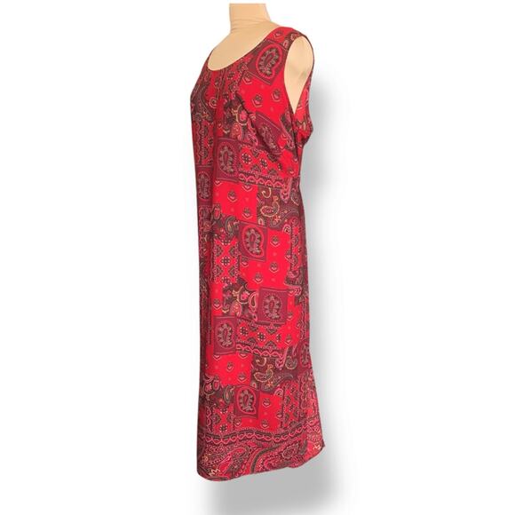 Vintage 1990s Red Paisley Patchwork Maxi Dress Plus Size Boho Hippie Festival - Picture 4 of 10